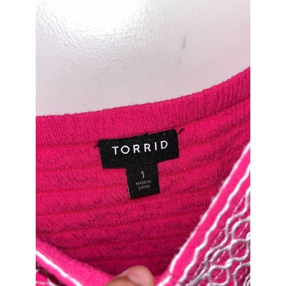 Torrid Babydoll Crinkle Gauze Womens 1x Hot Pink  Boho Embroidered top - Picture 8 of 10